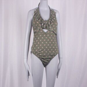 NWT GARNET HILL Olive Green Floral One Piece Swimsuit Size 14